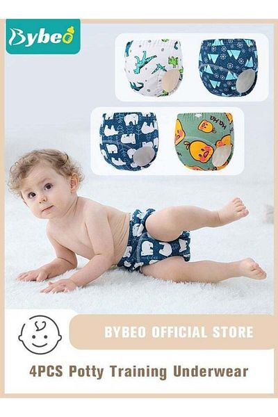 BYBEO 4 Piece Potty Training Underwear, 6 Layers Breathable Cotton Absorbent Trainer Pants for Toddler Bab