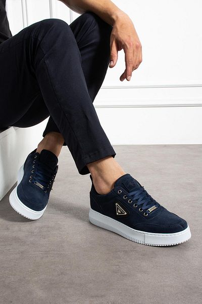 L.A Polo Thick Sole Navy Blue Color Suede Men's Sneaker