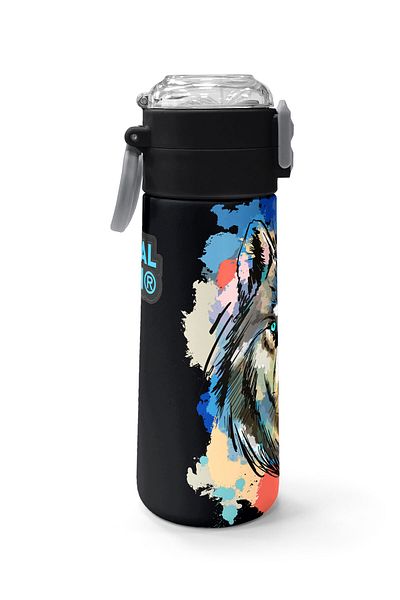 Coral High Kids Gray Black Wolf Patterned Steel Thermos with Straw and Direct Drinking 500 ml 31832