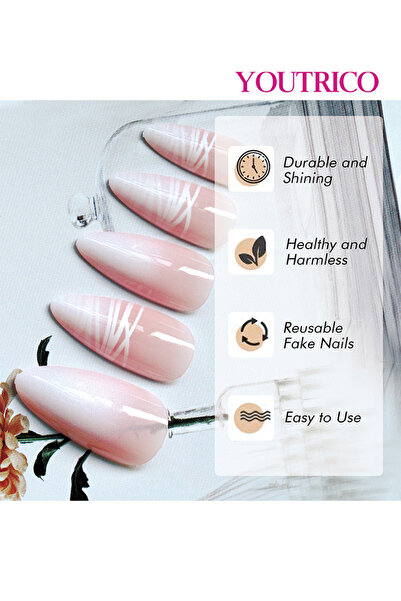Youtrico 24 أظافر صناعية، بودرة فرنسية متدرجة للسيدات، شكل قطرة