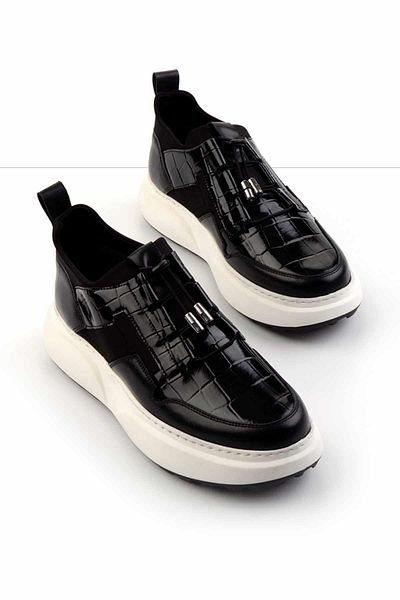Bambi Black Black Croco Genuine Leather Men's Sneakers E 01194010203