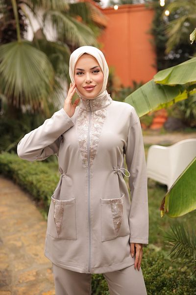 MİMİ Luxury Wear Σετ αθλητικής φόρμας Hijab Σετ Κάτω Τοπ Σετ Διπλό - Τούλι με πέτρα