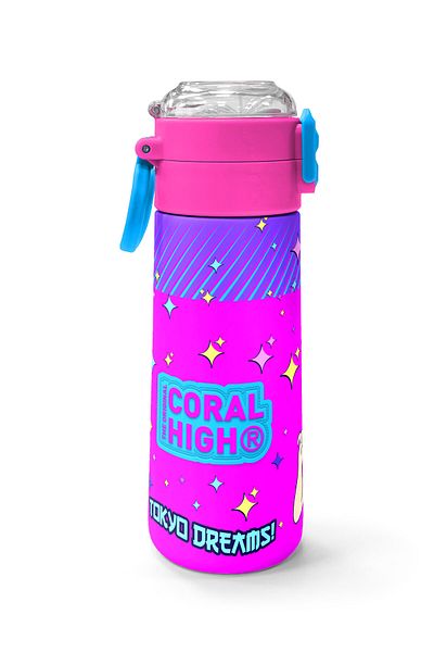 Coral High Kids Purple Pink Blue K-Poppatterned Steel Thermos with Straw and Direct Drinking 500 ml 31831