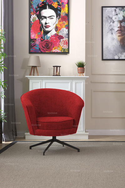 LOVİSSE HOME 360 Döner Berjer Kırmızı - Modern Tekli Koltuk