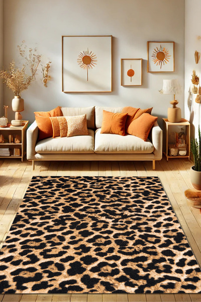 The Reef Design Leopar Desenli Halı Otantik Halı Dokuma Kaymaz Tabanlı Banyo ...