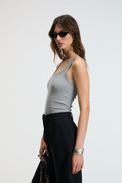 ETHIQUET Lillesol Women's Ribbed Look Slim Fit Body Fitted Pool Collar Cotton Basic Anthracite Undershirt