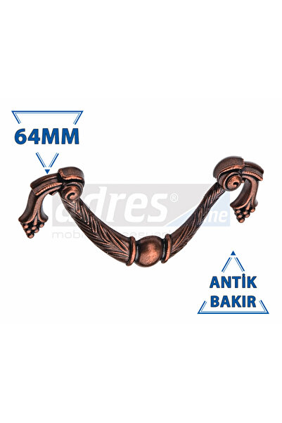 adresline Üzümlü Kulp 8'li 64mm Antik Bakır