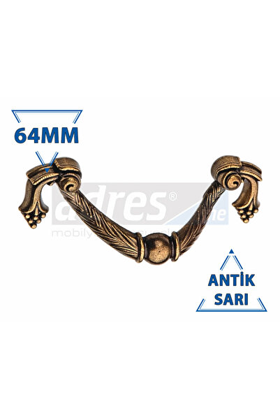 adresline Üzümlü Kulp 8'li 64mm Antik Sarı