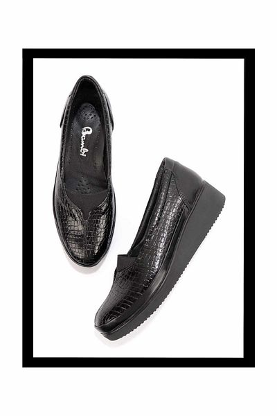 Bambi Schwarz Leder Damen Freizeitschuhe K 01586060111