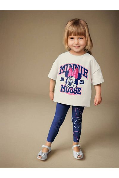 KidsSel New Season Girl's Printed Sequin Detailed Cotton Bottom Top Set