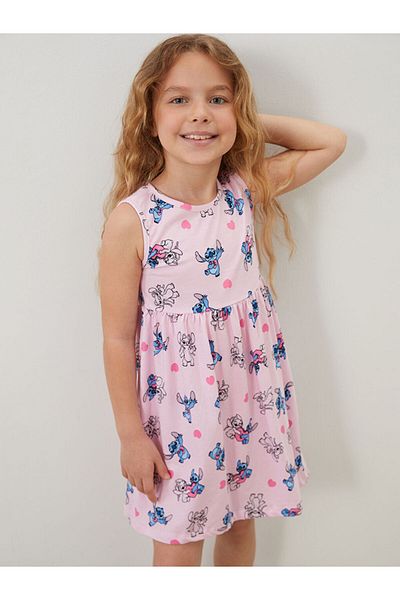 LC Waikiki Lcw Kids Pink Angel & Stitch Printed Girl Dress S5P596Z1Nvy25