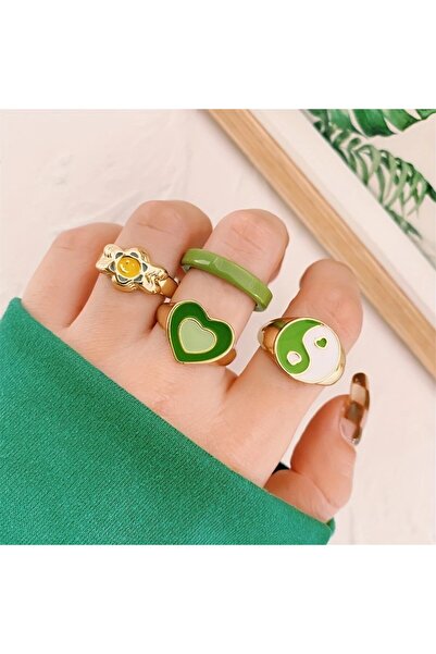 Perry Accesories 4 Pieces Quality Plated Gold Color Joint Ring Set Vip Green ...
