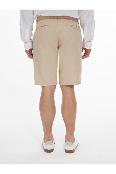 Ltb Keten Görünümlü Regular Midi Bej Şort