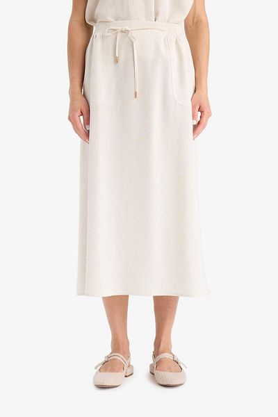 DeFacto Regular Fit Cargo Pocket Linen Blend Midi Skirt F0992Ax25Hs