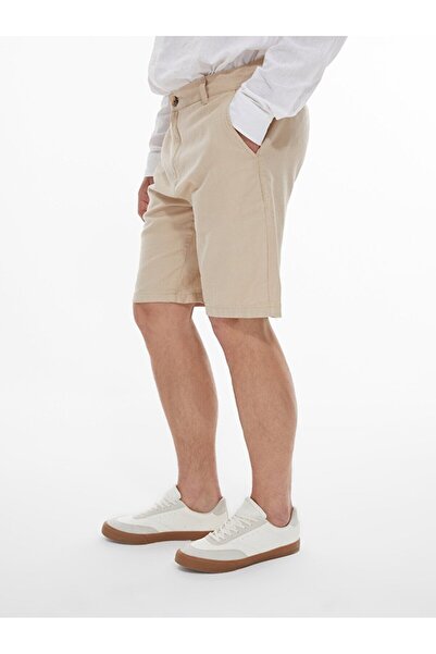 Ltb Keten Görünümlü Regular Midi Bej Şort