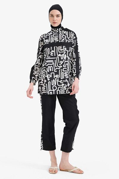 DeFacto Regular Fit Patterned 3-Piece Basic Plain Burkini Hijab Swimsuit Set E7996Ax25Hs