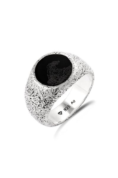 HAZE & GLORY Ring Siegelring Wellen Onyx Schwarz 925 Sterling Silber
