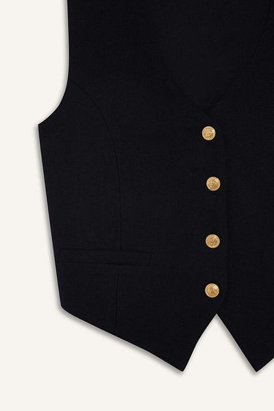 DeFacto Crop V-Neck Linen Blend Blazer Black Vest C7798Ax25Sm