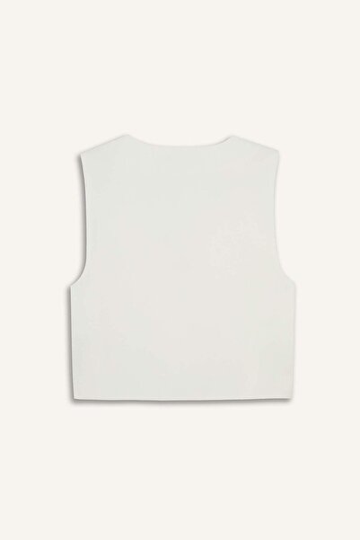 DeFacto Crop-Blazer-Weste mit V-Ausschnitt aus Leinenmischung C7798ax25sm