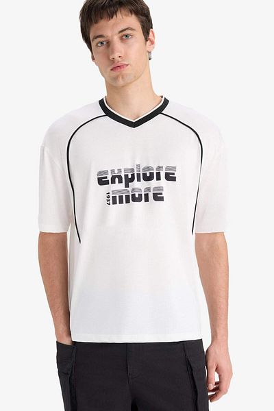 DeFacto Loose Fit Crew Neck Printed Short Sleeve Short Sleeve T-Shirt F3619Ax25Sm