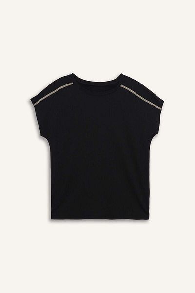 DeFacto Crew Neck Wrinkle Short Sleeve Black T-Shirt F6300Ax25Hs