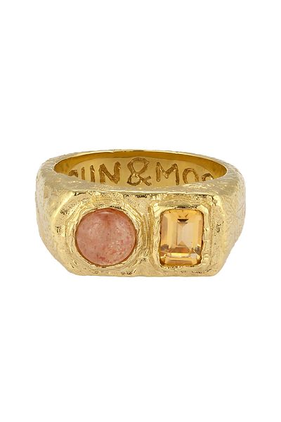 HAZE & GLORY Ring Cocktail Citrin Sonnenstein Orange 925 Sterling Silber Vergoldet - Shake It Up