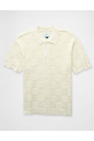 AMERICAN EAGLE AE Weekend Checkerboard Button-Up Sweater Polo Shirt