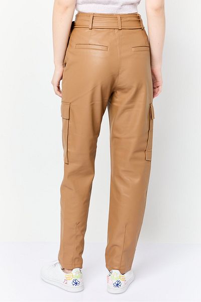Esprit Women Regular Fit Plain Belted Faux Leather Cargo Pants, Tan