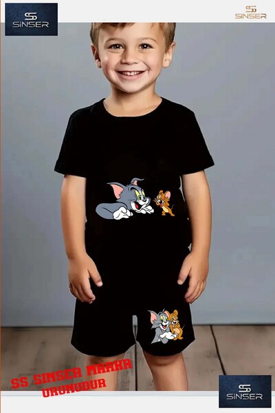 SS SİNSER Tricou cu gât rotund cu imprimeu special pentru copii „TOM JERY DIL...