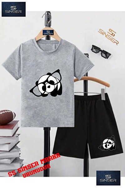 SS SİNSER Tricou cu gât rotund cu imprimeu special „PANDA GOZLUKLU” pentru co...