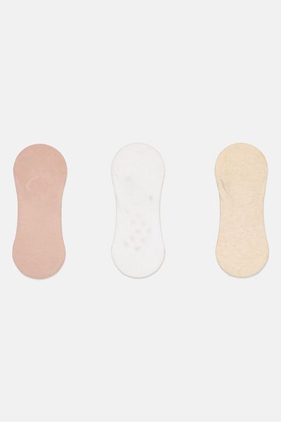 Bebe Women 3 Pairs Plain Round Invisible Socks, Multicolor