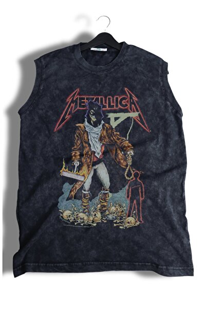 Fuddy Moda Tricou fără mâneci lavabil cu imprimeu vintage Metallica, maiou cu...
