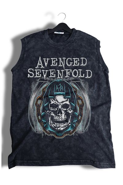 Fuddy Moda Tricou fără mâneci lavabil scris A7X Avenged Sevenfold, maiou retro cu mânecă zero cu tematică unisex rock band