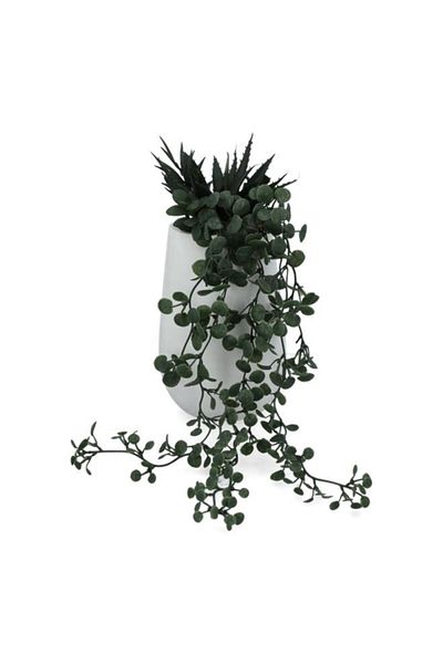 Generic نبات صناعي مركب خفيف الوزن واقعي ذو قاعدة مسطحة مع مزهرية باللونين الأخضر والأبيض من أتموسفيرا
