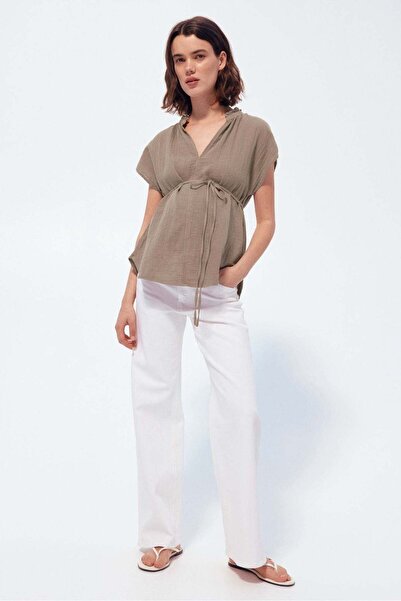 H&M بلوزة ماما من قماش موسلين بحزام ربط