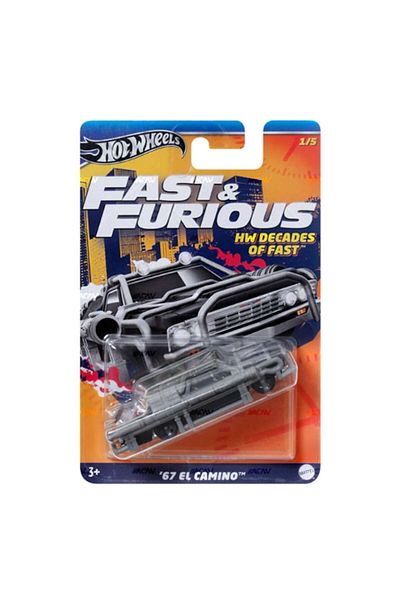 HOT WHEELS '67 El Camino Metal Toy Car, Hot Wheels, Decades of Fast Collection, 1:64, Black