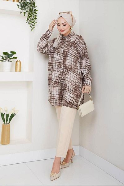 TRENDTESETTÜR Women's Mink Cotton Patterned Tunic t 4046