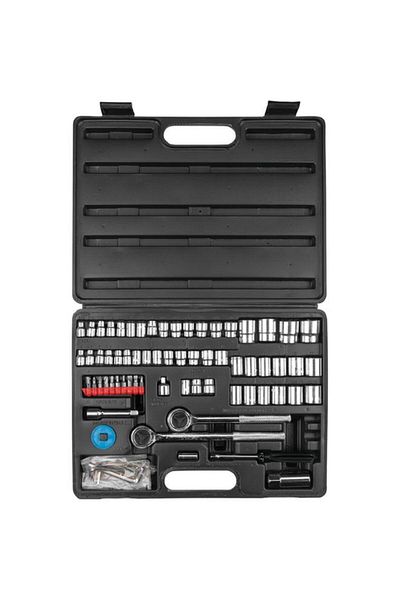 Generic طقم مقابس مطلي بالكروم من Performance Tool، مكون من 85 قطعة، باللونين الأسود والفضي W1183