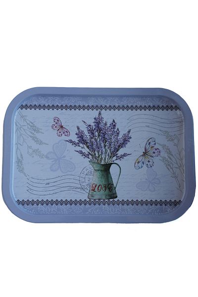 PUFO Tavă metalică cu buchet de lavandă pentru servirea deserturilor, prăjiturilor, aperitivelor, 40 x 29 cm