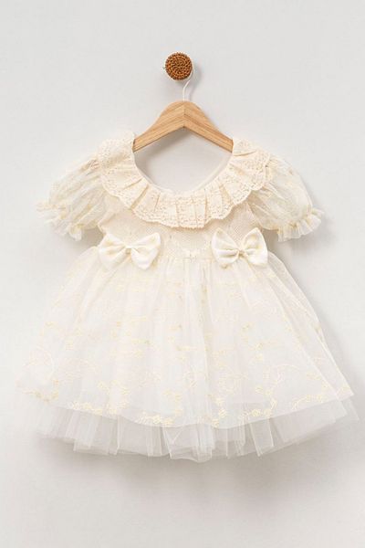 Baby Animals Baby Girl Girl Kid Birthday Party Wedding Dress Short Sleeve Bow Ruched Lined