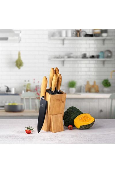 Generic HATCHEN 6-Piece Razor-Sharp Steel Kitchen Knife Set Brown and Black 36cm