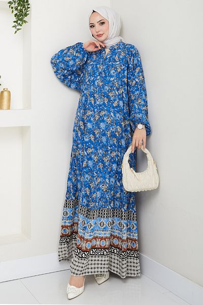 InStyle Indigo Viscose Dress with Floral Patch