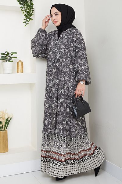 InStyle Floral Patch Anthracite Viscose Dress