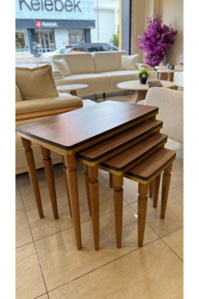 AKSET 4lü Lüx Zigon Sehpa Ceviz Gold