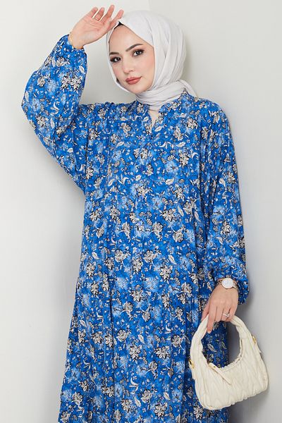 InStyle Indigo Viscose Dress with Floral Patch