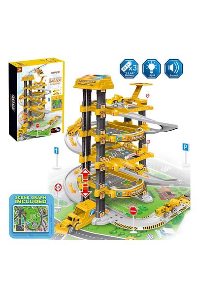 rexa Lean Toys 4-Level Parking Garage Set with Police and Fire Themes