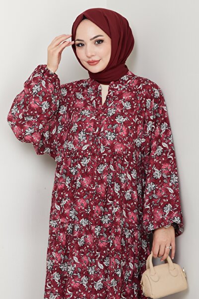 InStyle Çiçek Patlı Fuşya Viskon Elbise