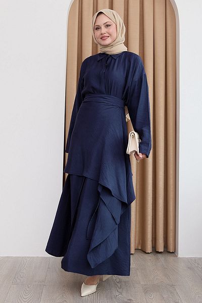 InStyle Dark Navy Blue Ayrobin Dress with Waist Tie