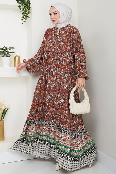 InStyle Brown Viscose Dress with Floral Patch