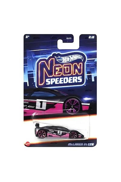 HOT WHEELS Metal Model Car Hot Wheels, Neon Speeders, McLaren F1 GTRR, 1:64, Black
